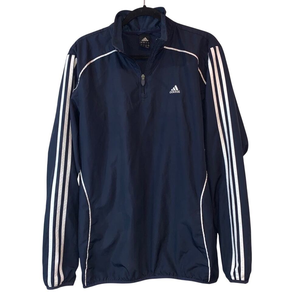 Adidas‎ Navy 3 Stripe Quarter Zip Windbreaker Jacket Large